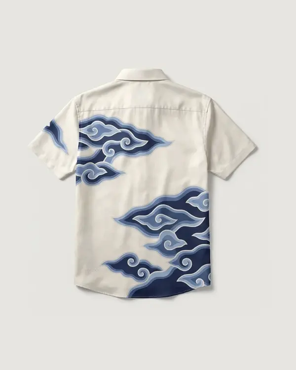 Mega Mendung Shirt warna Ivory Navy, tampak belakang
