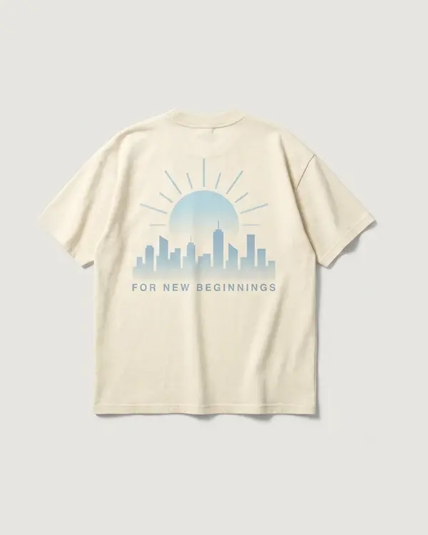 For New Beginnings Tee warna Sand, tampak belakang
