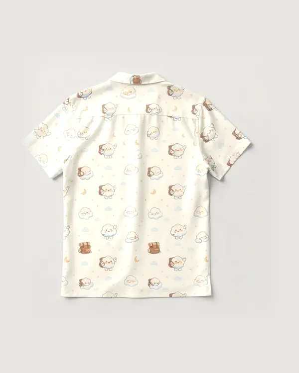 Sky Friends Camp Shirt warna Cloud Cream, tampak belakang